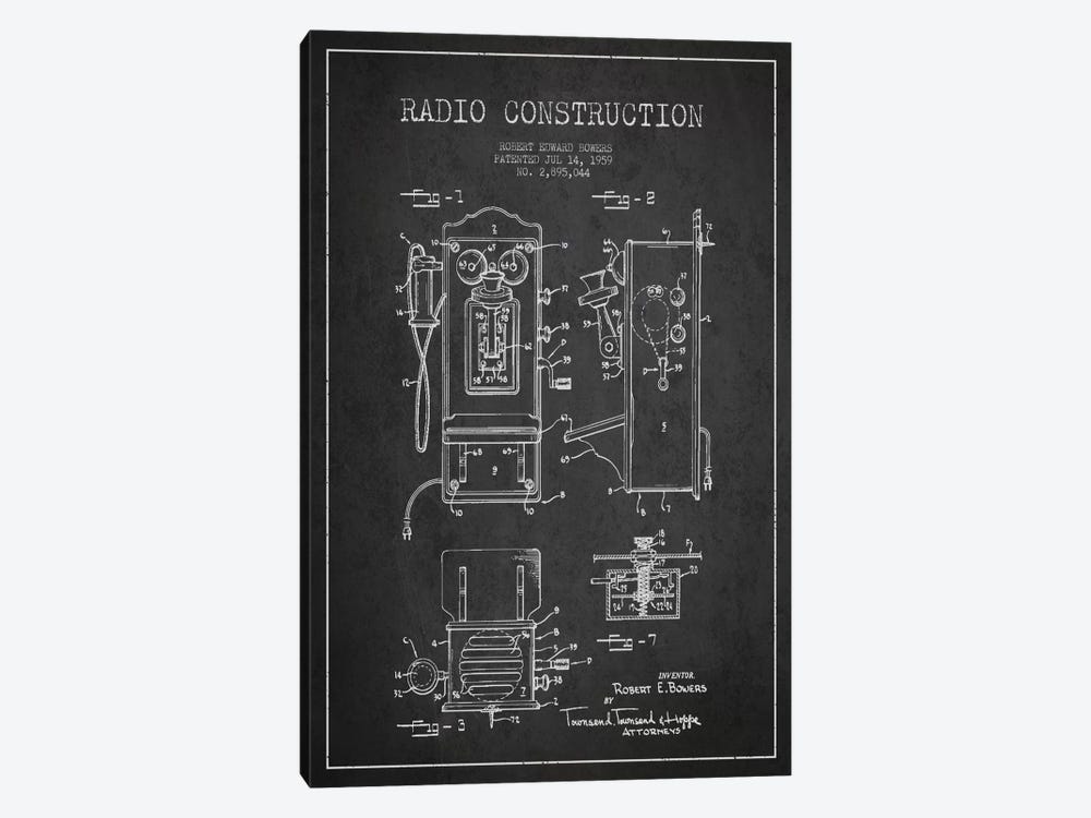 Bowers Radio Dark Patent Blueprint by Aged Pixel 1-piece Canvas Print