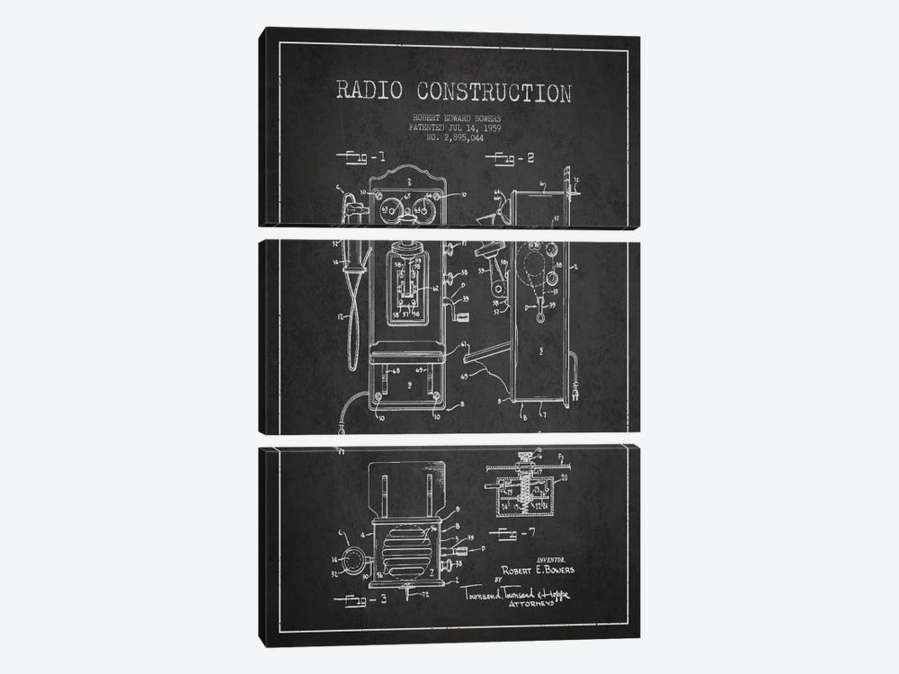 Bowers Radio Dark Patent Blueprint by Aged Pixel 3-piece Art Print