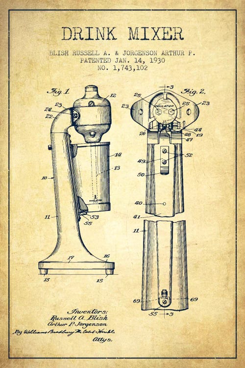 Drink Mixer Vintage Patent Blueprint