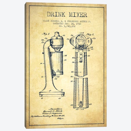 Drink Mixer Vintage Patent Blueprint Canvas Print #ADP803} by Aged Pixel Art Print