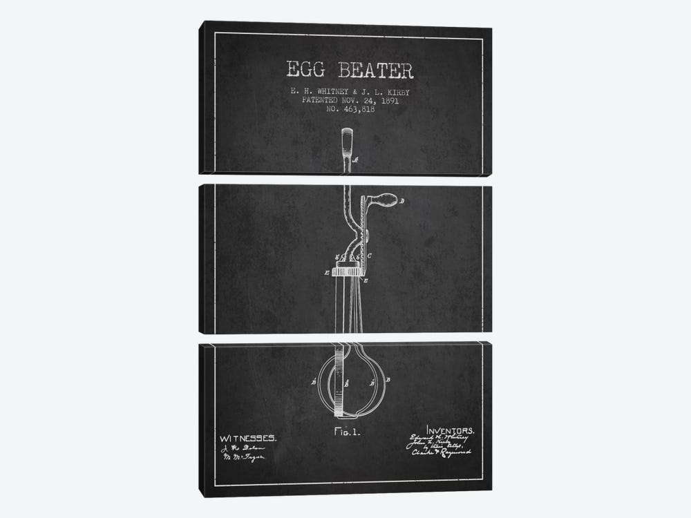 Egg Beater Charcoal Patent Blueprint by Aged Pixel 3-piece Canvas Art