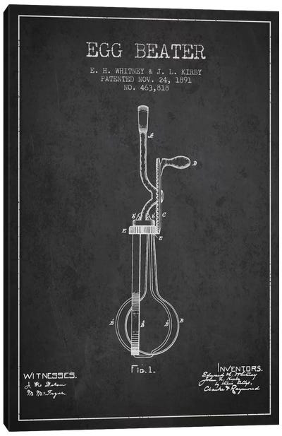 Egg Beater Charcoal Patent Blueprint Canvas Art Print - Aged Pixel: Drink & Beer