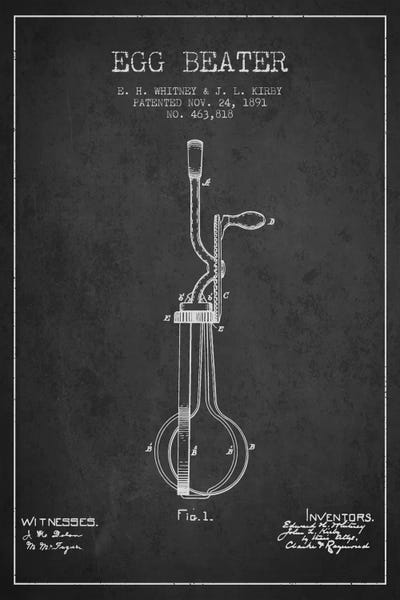 Food & Drink Blueprints: Egg Beater Charcoal Patent Blueprint by Aged Pixel