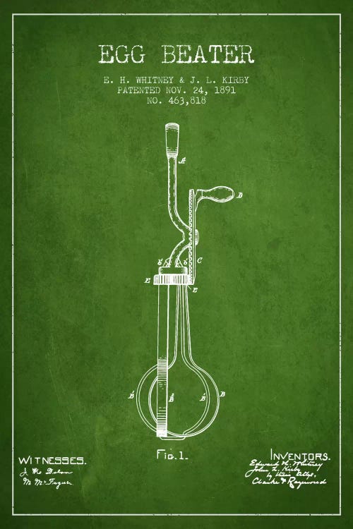 Egg Beater Green Patent Blueprint by Aged Pixel wall art