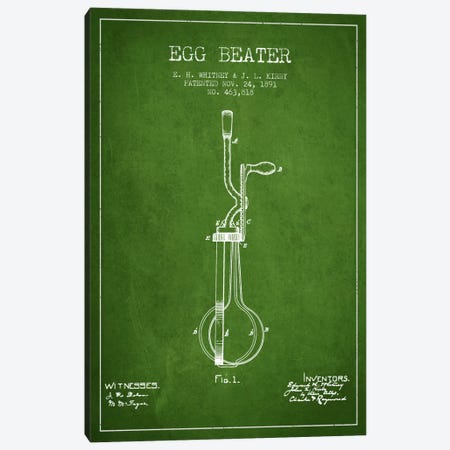 Egg Beater Green Patent Blueprint Canvas Print #ADP805} by Aged Pixel Canvas Wall Art