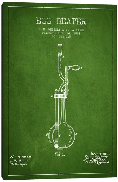 Egg Beater Green Patent Blueprint Canvas Art Print - Aged Pixel: Drink & Beer