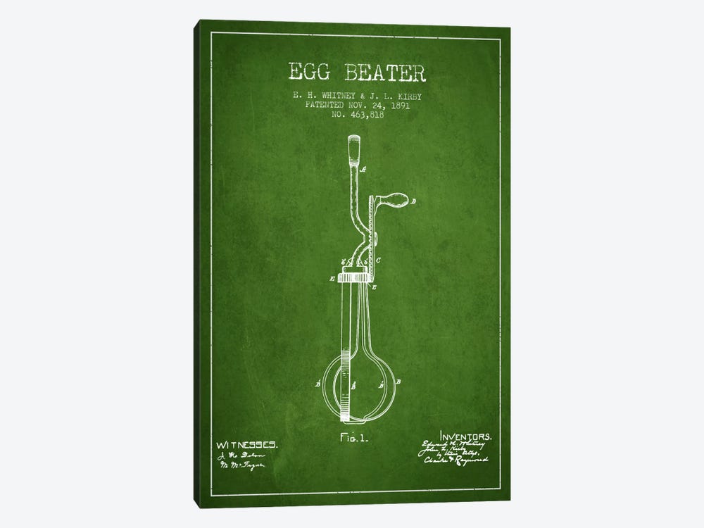 Egg Beater Green Patent Blueprint by Aged Pixel 1-piece Art Print