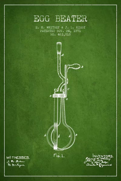 Food & Drink Blueprints: Egg Beater Green Patent Blueprint by Aged Pixel