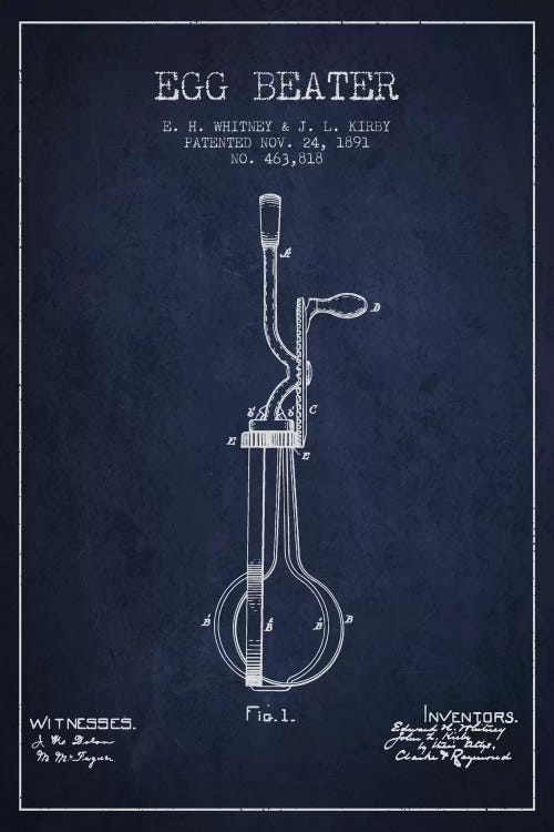 Egg Beater Navy Blue Patent Blueprint by Aged Pixel wall art