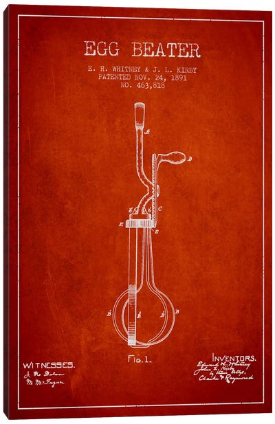 Egg Beater Red Patent Blueprint Canvas Art Print - Aged Pixel: Drink & Beer