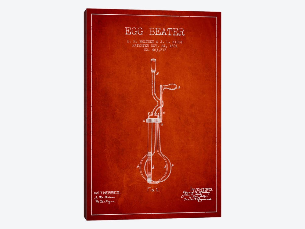 Egg Beater Red Patent Blueprint by Aged Pixel 1-piece Canvas Art Print