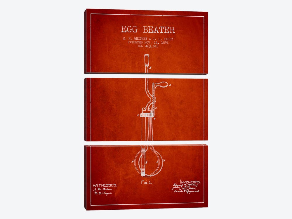 Egg Beater Red Patent Blueprint by Aged Pixel 3-piece Art Print