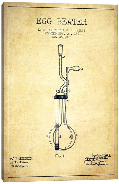 Egg Beater Vintage Patent Blueprint Canvas Art Print - Old is the New New