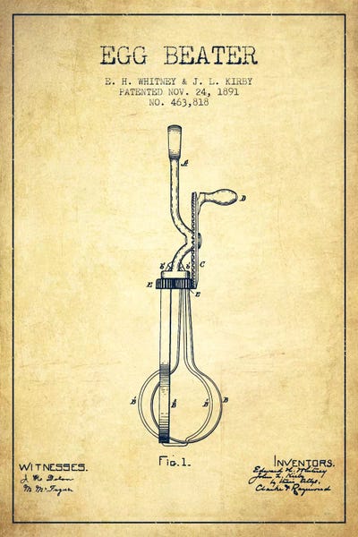 Food & Drink Blueprints: Egg Beater Vintage I Patent Blueprint by Aged Pixel