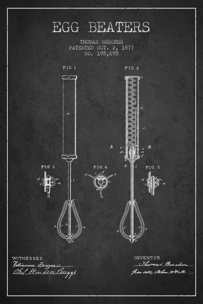 Food & Drink Blueprints: Egg Beater Charcoal Patent Blueprint by Aged Pixel