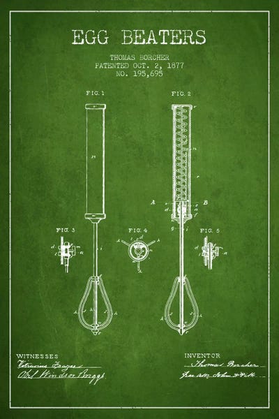 Food & Drink Blueprints: Egg Beater Green Patent Blueprint by Aged Pixel