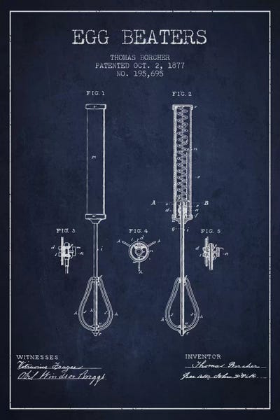 Food & Drink Blueprints: Egg Beater Navy Blue II Patent Blueprint by Aged Pixel
