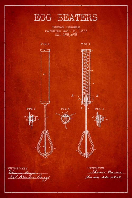 Egg Beater Red Patent Blueprint by Aged Pixel wall art