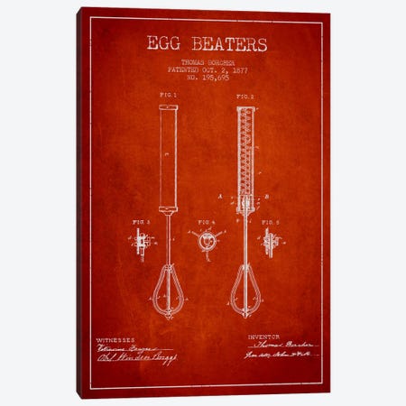 Egg Beater Red Patent Blueprint Canvas Print #ADP812} by Aged Pixel Canvas Wall Art