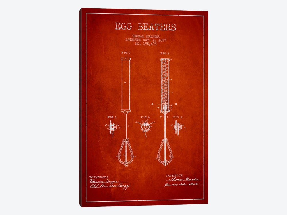 Egg Beater Red Patent Blueprint by Aged Pixel 1-piece Canvas Print