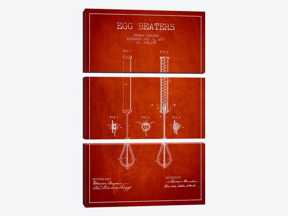 Egg Beater Red Patent Blueprint by Aged Pixel 3-piece Canvas Print