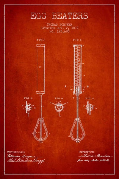 Food & Drink Blueprints: Egg Beater Red Patent Blueprint by Aged Pixel