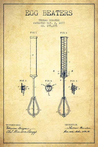 Egg Beater Vintage II Patent Blueprint by Aged Pixel canvas print