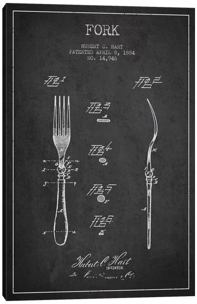 Fork Charcoal Patent Blueprint Canvas Art Print - Blueprints & Patent Sketches