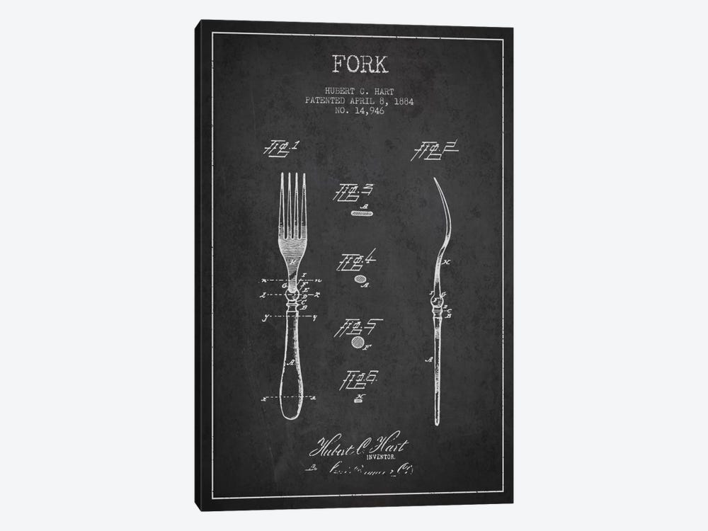 Fork Charcoal Patent Blueprint 1-piece Canvas Print