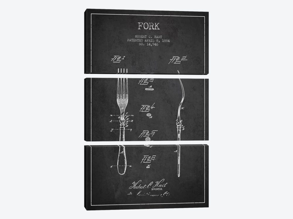 Fork Charcoal Patent Blueprint by Aged Pixel 3-piece Canvas Print