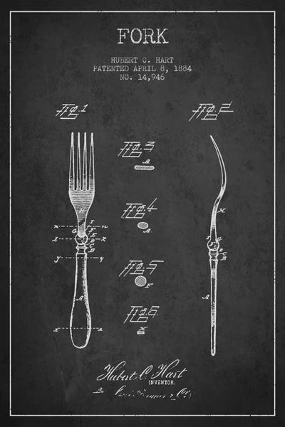Food & Drink Blueprints: Fork Charcoal Patent Blueprint by Aged Pixel