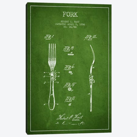 Fork Green Patent Blueprint Canvas Print #ADP815} by Aged Pixel Canvas Print