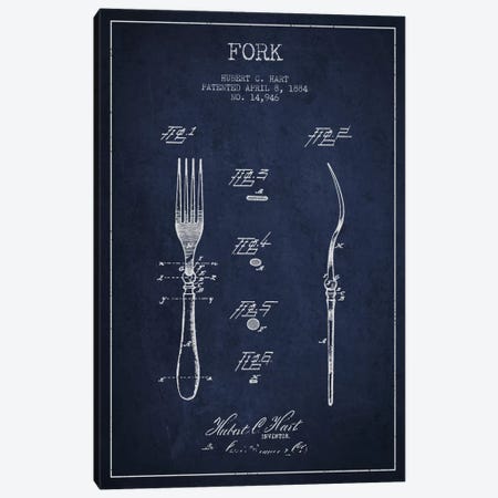 Fork Navy Blue Patent Blueprint Canvas Print #ADP816} by Aged Pixel Art Print