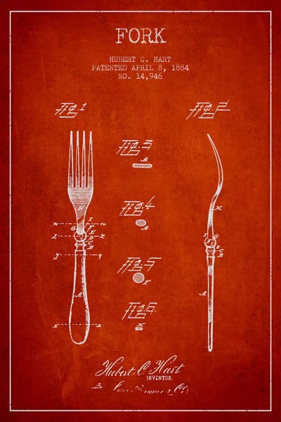 Fork Red Patent Blueprint by Aged Pixel canvas print