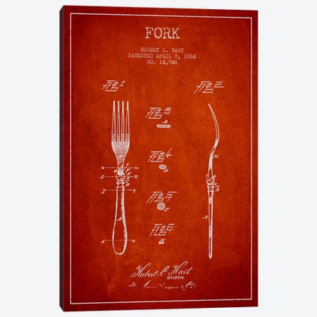 Fork Red Patent Blueprint Canvas Print #ADP817} by Aged Pixel Canvas Print