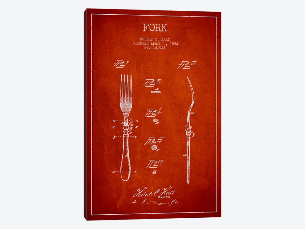 Fork Red Patent Blueprint by Aged Pixel 1-piece Canvas Art