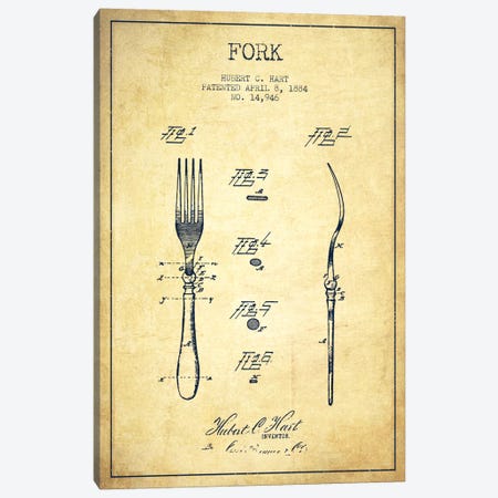 Fork Vintage Patent Blueprint Canvas Print #ADP818} by Aged Pixel Canvas Wall Art