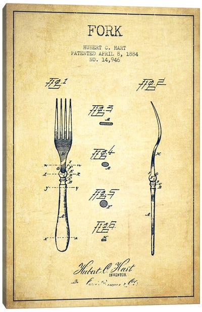 Fork Vintage Patent Blueprint Canvas Art Print - Aged Pixel: Household Goods