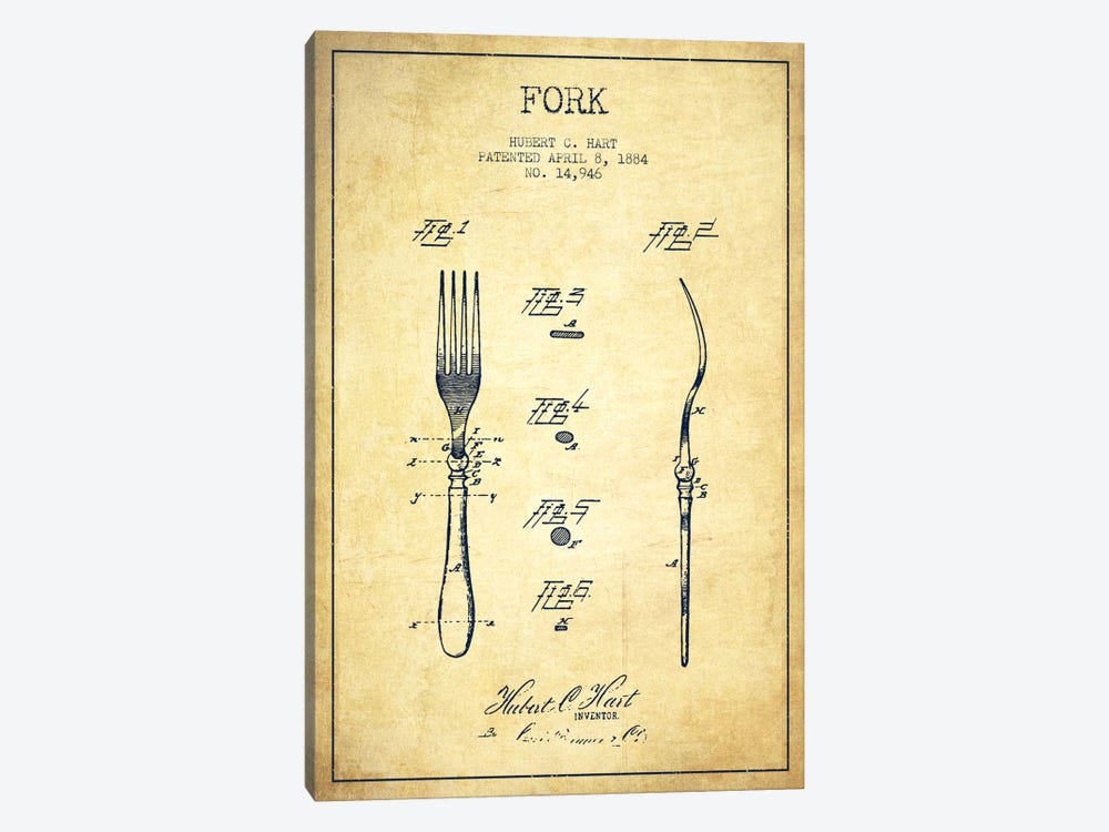 Fork Vintage Patent Blueprint by Aged Pixel 1-piece Canvas Print
