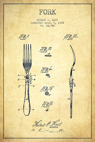 Food & Drink Blueprints: Fork Vintage Patent Blueprint by Aged Pixel