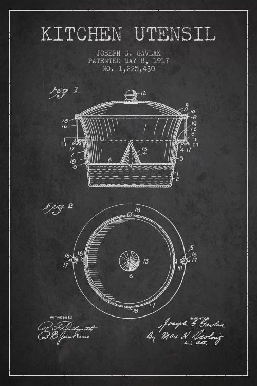 Kitchen Utensil Charcoal Patent Blueprint