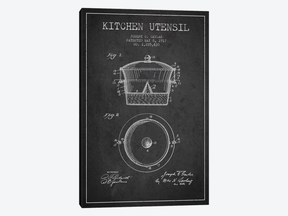 Kitchen Utensil Charcoal Patent Blueprint by Aged Pixel 1-piece Canvas Artwork