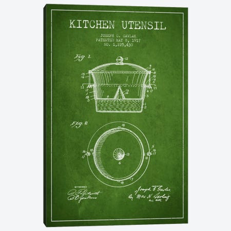 Kitchen Utensil Green Patent Blueprint Canvas Print #ADP820} by Aged Pixel Art Print