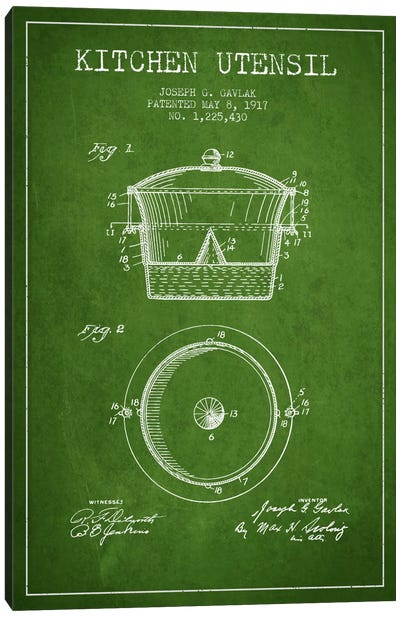 Kitchen Utensil Green Patent Blueprint Canvas Art Print - Aged Pixel: Household Goods