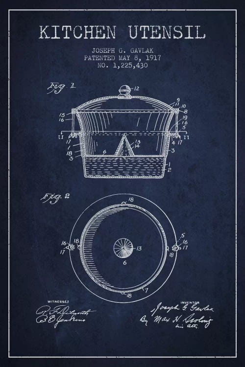 Kitchen Utensil Navy Blue Patent Blueprint