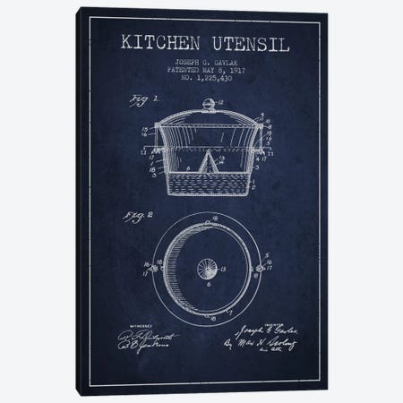 Kitchen Utensil Navy Blue Patent Blueprint Canvas Print #ADP821} by Aged Pixel Art Print