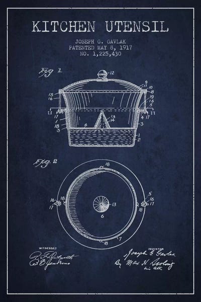 Kitchen Utensil Navy Blue Patent Blueprint