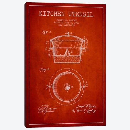 Kitchen Utensil Red Patent Blueprint Canvas Print #ADP822} by Aged Pixel Canvas Print