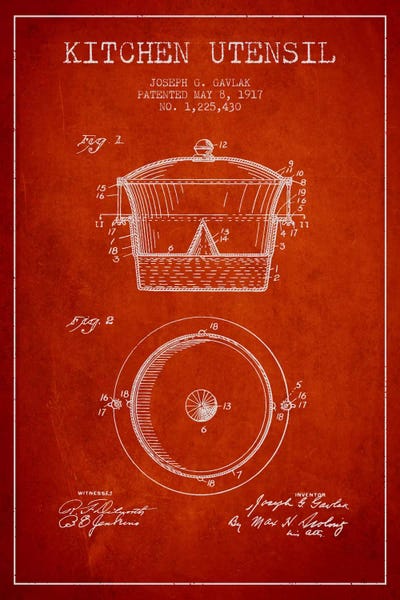Food & Drink Blueprints: Kitchen Utensil Red Patent Blueprint by Aged Pixel