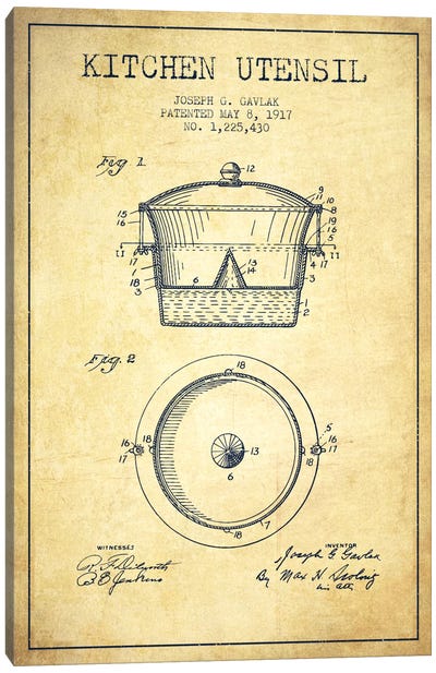 Kitchen Utensil Vintage Patent Blueprint Canvas Art Print - Food & Drink Blueprints